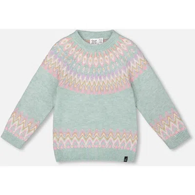Deux Par Deux Kids'  Sweater With Norwegian Jacquard In Green