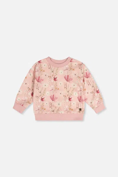 Deux Par Deux Kids' Sweatshirt Pink Printed Flowers