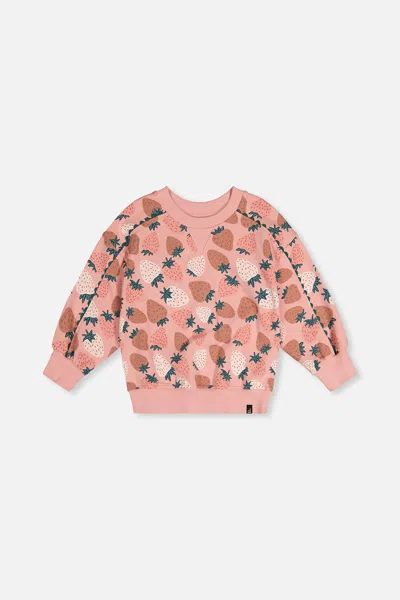Deux Par Deux Kids' Sweatshirt Pink Strawberry Print