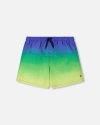 Deux Par Deux Men's Swim Trunks Blue, Green, And Lime Gradient In Blue, Green, And Lime Gradient