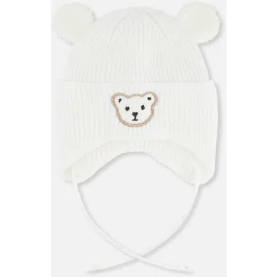 Deux Par Deux Kids'  Teddy Bear Ear Flap Fleece Lined Winter Knit Hat In White
