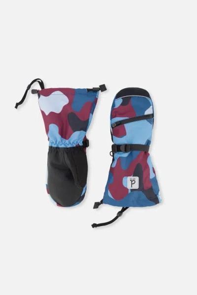 Deux Par Deux Kids'  Teknik Camouflage Waterproof Cordura Reinforced Winter Mittens In Blue