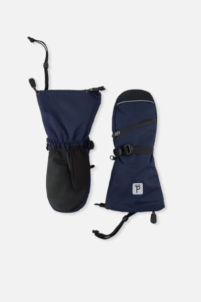 Deux Par Deux Teknik Reinforced Fingertips Zip Pocket Winter Mittens In Blue