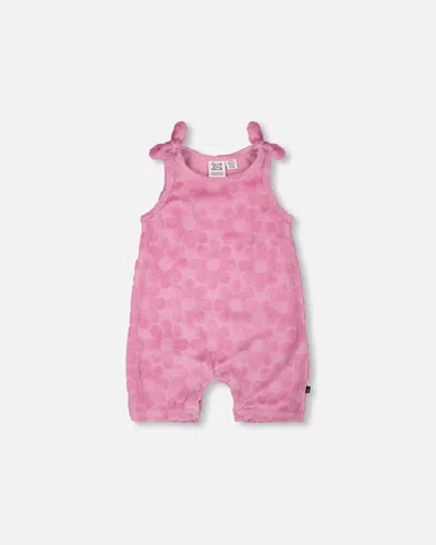 Deux Par Deux Kids' Terry Cloth Romper With Bows Pink