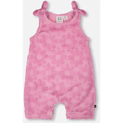 Deux Par Deux Babies'  Terry Cloth Sleeveless Romper With Bows In Pink