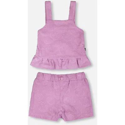 Deux Par Deux Kids'  Terry Sleeveless Tank Top With Elastic Waist Shorts Set In Purple