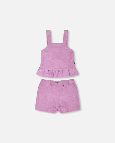 Deux Par Deux Kids'  Terry Sleeveless Tank Top With Elastic Waist Shorts Set In Purple