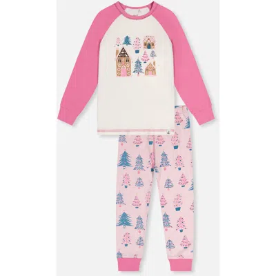 Deux Par Deux Kids' Organic Cotton Two Piece Pajama Set Pink Tree Print