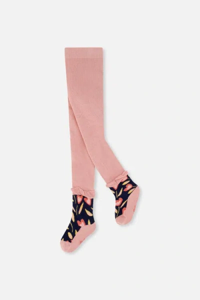 Deux Par Deux Kids'  Tulip Ankle Frill Stretch Knit Tights In Pink