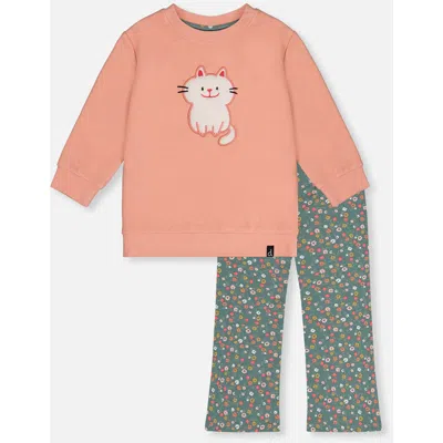 Deux Par Deux Kids' Tunic And Leggings Set Pale Pink And Green Floral Print