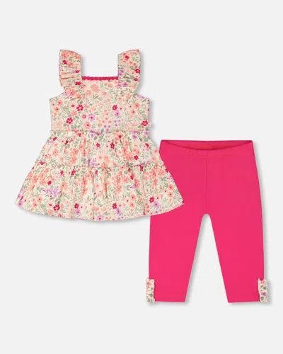 Deux Par Deux Kids'  Tunic And Organic Cotton Flowers Capri Set In Multi