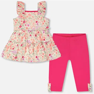 Deux Par Deux Kids'  Tunic And Organic Cotton Flowers Capri Set In Multi