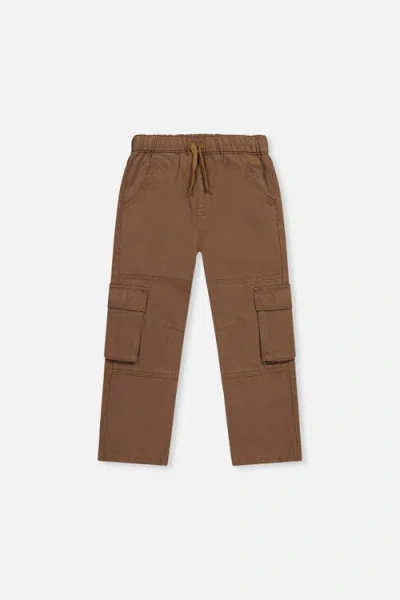 Deux Par Deux Babies'  Twill Cargo Pocket Drawstring Pants In Brown