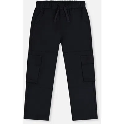 Deux Par Deux Kids'  Twill Cargo Pocket Drawstring Waist Pants In Blue