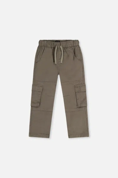 Deux Par Deux Kids'  Twill Cargo Pocket Elastic Drawstring Waist Pants In Brown