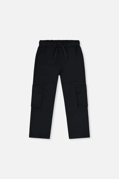 Deux Par Deux Babies'  Twill Cargo Pocket Elastic Drawstring Waist Pants In Black