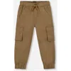 Deux Par Deux Kids'  Twill Jogger Cargo Pants In Brown