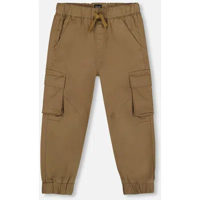 Deux Par Deux Kids'  Twill Jogger Cargo Pants In Brown