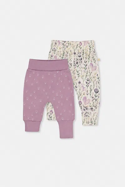 Deux Par Deux Kids' Two Pack Organic Cotton Evolutive Pants Purple Floral Print In Multi