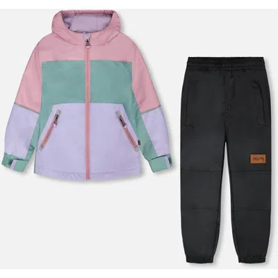 Deux Par Deux Kids'  Two-piece Mid-season Colorblock Outerwear Set In Multi