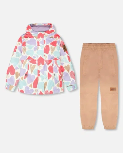 Deux Par Deux Kids'  Two-piece Mid-season Heart Outerwear Set In Multi