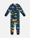 Deux Par Deux Two-piece Organic Cotton Pajama Set Dinosaur In Black