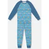 Deux Par Deux Two-piece Organic Cotton Pajama Set Dog In Blue