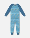 Deux Par Deux Two-piece Organic Cotton Pajama Set Dog In Blue