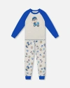 Deux Par Deux Two-piece Organic Cotton Pajama Set Monkey In White