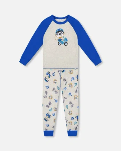 Deux Par Deux Kids'  Two-piece Organic Cotton Pajama Set Monkey In White