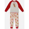 Deux Par Deux Two-piece Organic Cotton Pajama Set Reindeer In Sand