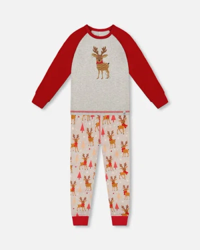 DEUX PAR DEUX DEUX PAR DEUX TWO-PIECE ORGANIC COTTON PAJAMA SET REINDEER