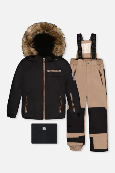 Deux Par Deux Kids' Two Piece Play Snowsuit Black And Beige