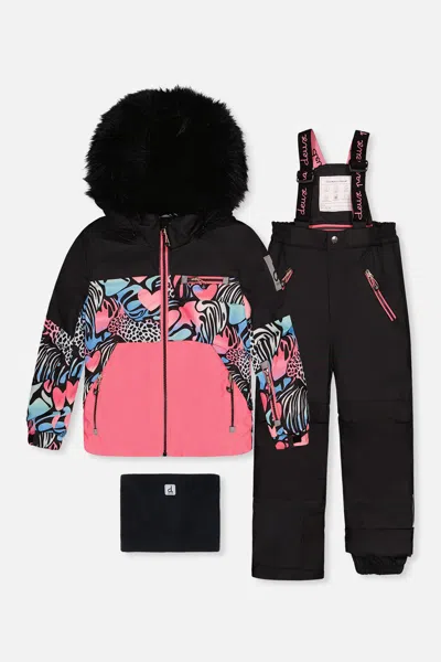 Deux Par Deux Kids' Two Piece Play Snowsuit Black Zebra Print With Black Pants