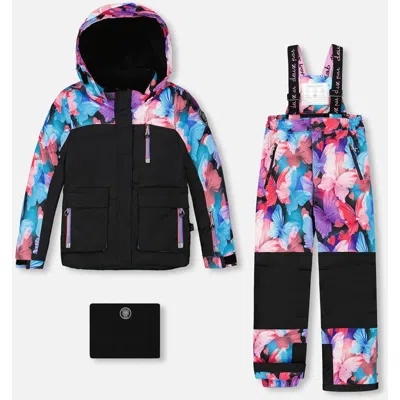 Deux Par Deux Kids'  Two-piece Play Snowsuit Butterfly In Black