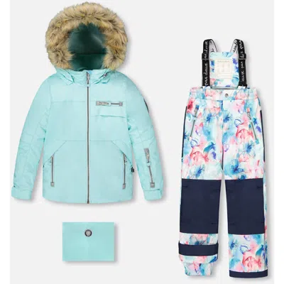 Deux Par Deux Kids'  Two-piece Play Snowsuit Flower In Blue