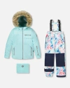 Deux Par Deux Two-piece Play Snowsuit Flower In Blue