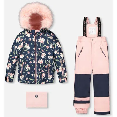 Deux Par Deux Kids'  Two-piece Play Snowsuit Flower In Pink
