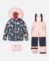 Deux Par Deux Two-piece Play Snowsuit Flower In Blue