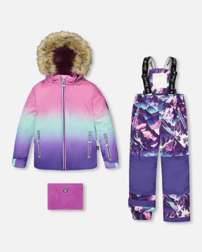 Deux Par Deux Kids'  Two-piece Play Snowsuit Mountain In Purple