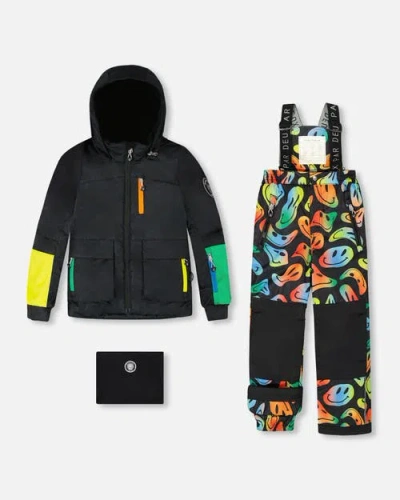 Deux Par Deux Kids'  Two-piece Play Snowsuit Smiley Face In Black