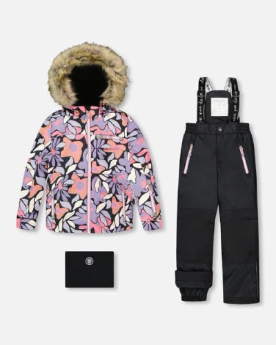 Deux Par Deux Kids'  Two-piece Play Snowsuit With Allover Jacket And Solid Pant In Multi