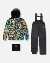 Deux Par Deux Two-piece Play Snowsuit With Allover Jacket Smiley Face In Multi