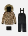 Deux Par Deux Two-piece Play Snowsuit With Animal Jacket In Multi