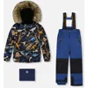 Deux Par Deux Kids'  Two-piece Play Snowsuit With Dinosaurs Jacket In Blue