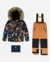Deux Par Deux Two-piece Play Snowsuit With Dinosaurs Jacket In Multi