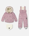 Deux Par Deux Two-piece Snug Snowsuit Bear In Pink