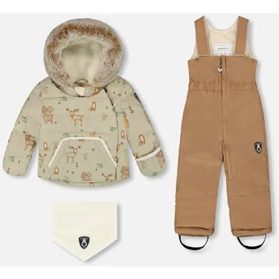 Deux Par Deux Babies'  Two-piece Snug Snowsuit In Brown