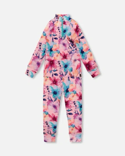 Deux Par Deux Kids'  Two-piece Thermal Underwear Set Watercolor Flower In Pink