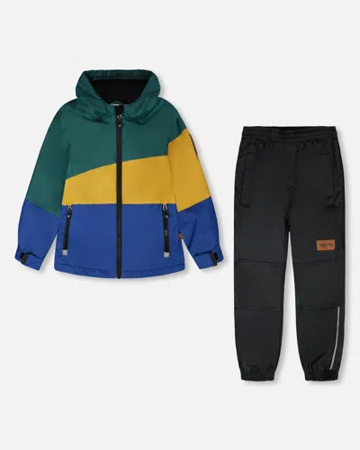 Deux Par Deux Kids' Two-piece Mid-season Outerwear Set Green, Yellow And Blue In Multi